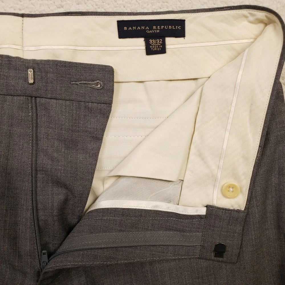 Banana Republic Dress Pants Men 33x32 Gray Gavin Wool Stretch Flat Front Trouser